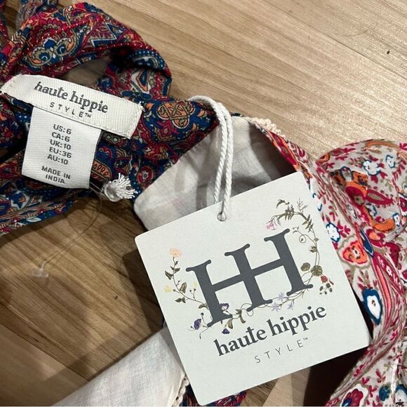 NEW Haute Hippie Flutter Sleeve Cottagecore Flounce Floral Maxi Dress Women’s 6 - Picture 3 of 3